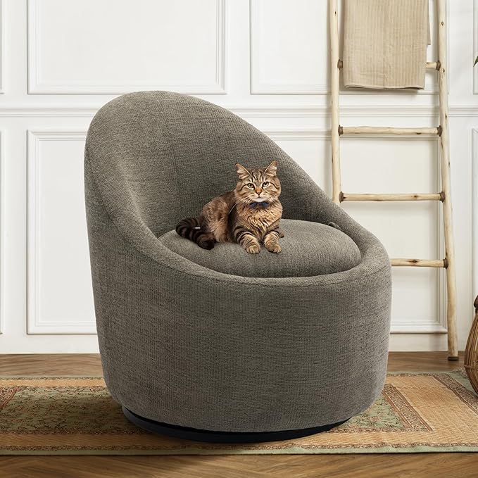 360° Swivel Accent Chair, Mid-Century Modern Chair with Hidden Storge, Small Swivel Chair with Arms for Living Room/Office-Green