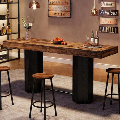 Tribesigns 70.9" Extra Long Bar Table, Industrial Counter Height Table, Rectangular Bar Height Tables with Metal Footrest for Kitchen Dining Room, Living Room, Pub (Rustic Brown & Black)