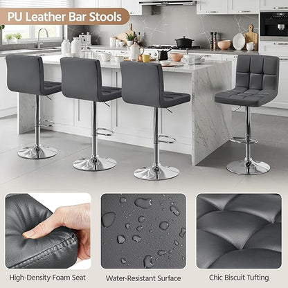 Yaheetech 2 Pack Bar Stools with Backrest, Adjustable Height 25"-36" Swivel Counter Stools, PU Leather Kitchen Barstools with Footrest for Kitchen Island, Dining Room, Gray
