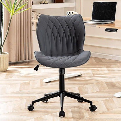 YOUNUOKE Armless Desk Chair Comfy Office Chair with Wheels HomeTask Chair Adjustable Computer Chairs Modern PU Leather Swivel Chairs Upholstered Makeup Vanity Chair(Grayish Purple)