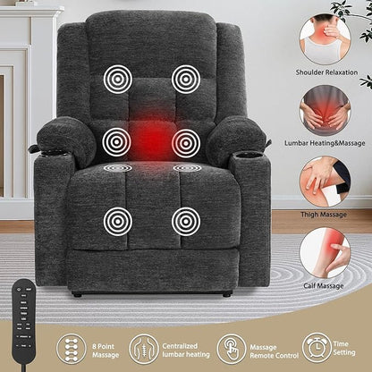 EONIX Dual Motor Lay Flat Power Lift Recliner Chair for Elderly, Electric Recliner Lift Chair for Adults with Heat and Massage, Cup Holders, 400lbs Heavy Duty, SLRY014062, Dark Grey