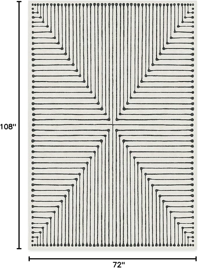 RUGGABLE x Jonathan Adler Machine Washable Modern Area Rug – Inkdrop Black & Ivory 6x9, Stain-Resistant, Non-Slip – Medium Rugs for Living Room, Bedroom, Hallway, Entryway & Office–with Cushioned Pad