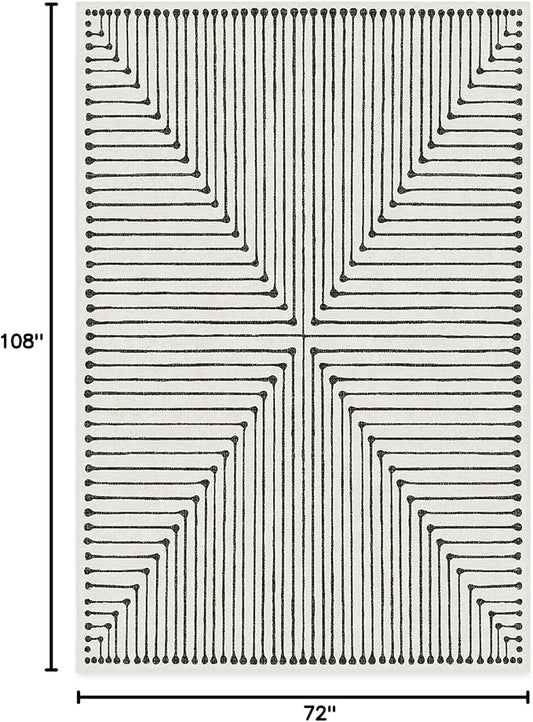 RUGGABLE x Jonathan Adler Machine Washable Modern Area Rug – Inkdrop Black & Ivory 6x9, Stain-Resistant, Non-Slip – Medium Rugs for Living Room, Bedroom, Hallway, Entryway & Office–with Cushioned Pad