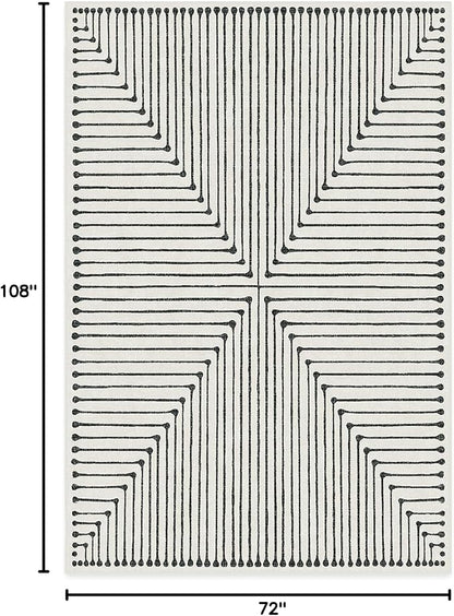 RUGGABLE x Jonathan Adler Machine Washable Modern Area Rug – Inkdrop Black & Ivory 6x9, Stain-Resistant, Non-Slip – Medium Rugs for Living Room, Bedroom, Hallway, Entryway & Office–with Standard Pad