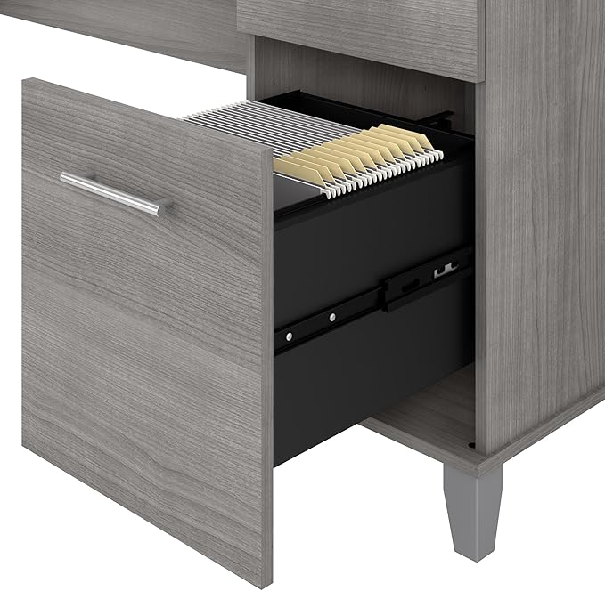 Bush Furniture 60-inch Home Office Desk with Drawers, Large Computer Table with Storage, Transitional Style, Somerset Collection, Platinum Gray