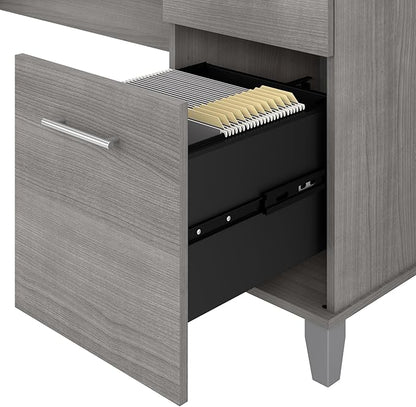 Bush Furniture 60-inch Home Office Desk with Drawers, Large Computer Table with Storage, Transitional Style, Somerset Collection, Platinum Gray