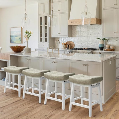 Counter Height Bar Stool Kitchen Counter Modern Backless Barstool with Upholstered Faux Leather Seat and Solid Wood Leg Farmhouse 24 inch Bar Chair, Light Grey + White, 1pc