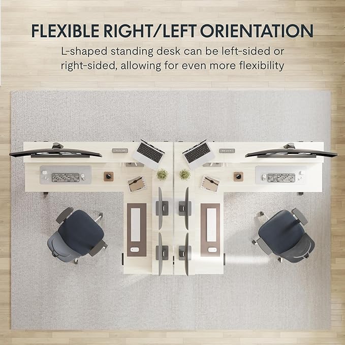 FLEXISPOT 63" L Shaped Standing Desk with Shelf Electric Corner Table, Drawers, Adjustable Computer Workstation for Home, Office,USB Charging Port, 63x55in, Light Maple Top + White Frame