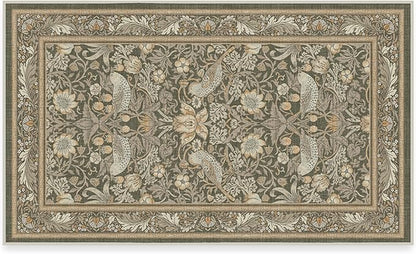 RUGGABLE x Morris & Co Machine Washable Area Rug – Strawberry Thief Stone Gold 3x5, Stain-Resistant, Non-Slip – Small Rugs for Living Room, Bedroom, Hallway, Entryway & Office–with Cushioned Pad