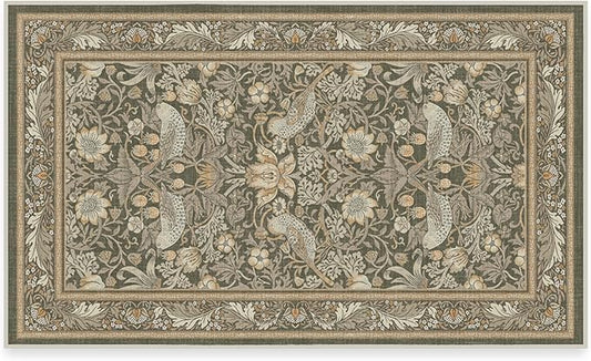 RUGGABLE x Morris & Co Washable Area Rug– Strawberry Thief Stone Gold 3x5, Stain-Resistant, Non-Slip–Small Machine Washable Rugs for Living Room, Bedroom, Hallway, Entryway & Office–with Standard Pad