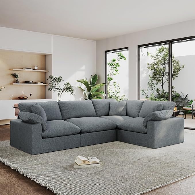 189.4" Modular Sectional Sofa Cloud Couch,4 Seat Down Filled L Shape Comfy Cloud Modern Sofa,Oversized Couch Cushion Covers Removable for Living Room,Light Blue