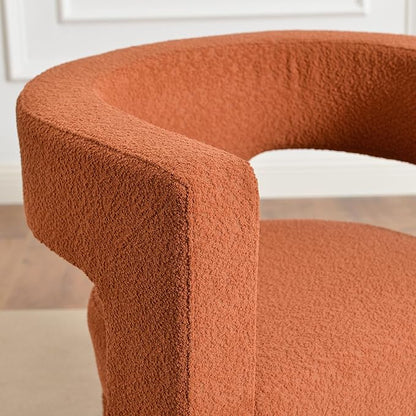 KINWELL 28" W Modern Boucle Accent Chair, Mid Century Upholstered Square Armchair, No Assembly Single Sofa Side Chair for Living Room Lounge Bedroom (Caramel)