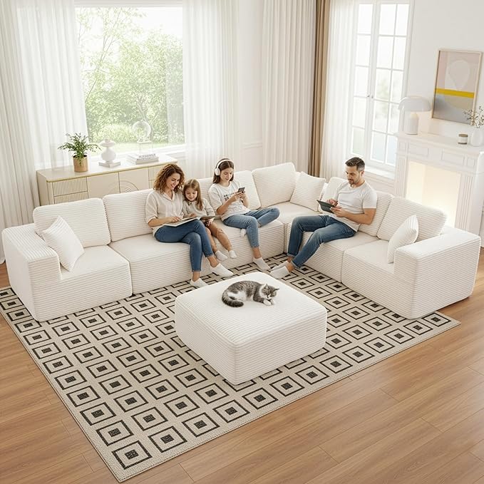 L-Shape Cloud Modular Sectional Sofa Couch,Modern Boneless Sectional Couch with Deep Seat,Upholstered Couches for Living Room Bedroom,No Assembly Required,Beige