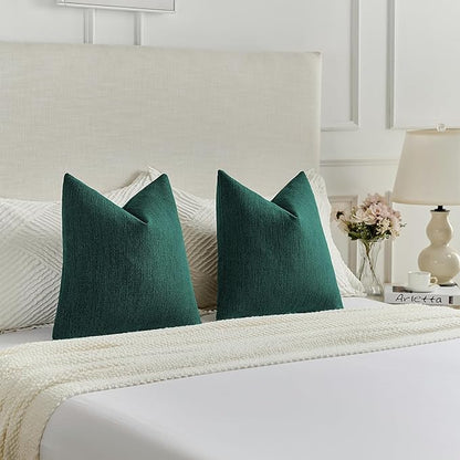 FUTEI Teal Chenille Decorative Throw Pillow Covers 18x18 Inch Set of 2,Soft Cozy Faux Linen Textured Cushion Case,Farmhouse Home Decor for Couch Living Room