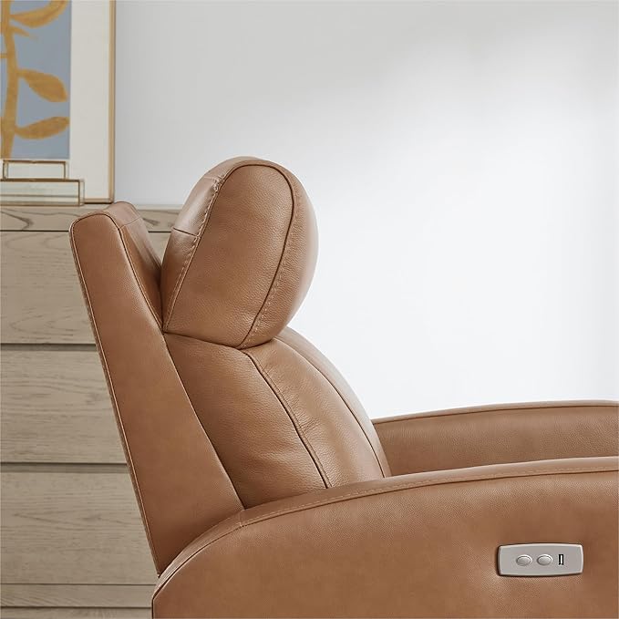 CHITA Genuine Leather Power Swivel Glider Recliner Chair for Adults, FSC Certified Electric Nursery Rocker Recliner Chair for Living Room, Saddle Brown
