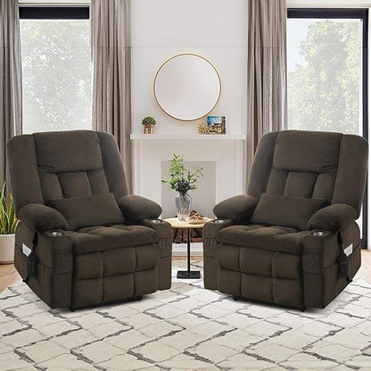 ABCASA Oversized Dual Motor Lay Flat Power Lift Massage Recliner Chair Set of 2, Lift Chairs Recliner with Lumbar Pillow, Cup Holder for Elderly with Heat for Living Room - Brown