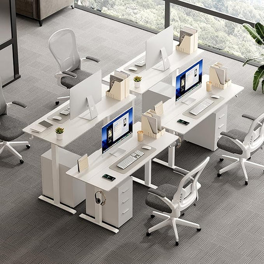 48 x 24 Inch Electric Standing Desk Adjustable Height, Sit Stand Desk with Wheels, Stand up Desk for Home Office, Computer Workstation (Spliced Desktop,White)