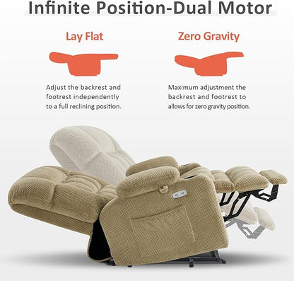 MCombo Dual Motor Power Lift Recliner Chair for Elderly, Lay Flat Lift Chair with Heat and Massage, Petite Wide Lift Chair, Cup Holders, USB A&C Ports, Fabric R7894 (Small-Wide, Beige)