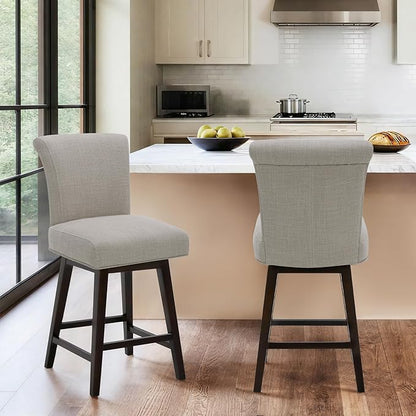 CHITA 26 Inch Counter Height Swivel Bar Stools Set of 2, FSC Certified Modern Fabric Swivel Barstool Chair with Back, Flax Beige