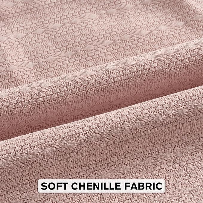 FUTEI Pink Chenille Throw Pillow Covers 24x24 Inch Set of 2,Soft Striped & Diamond Textured European Cushion Cases,Modern Home Decor for Couch Living Room