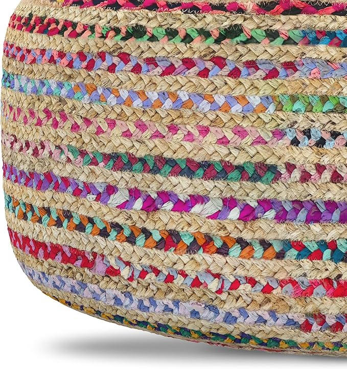 SIMPLIHOME Margo Boho Contemporary Round Large Pouf in Multi Color for the Living Room, Bedroom and Kids Room