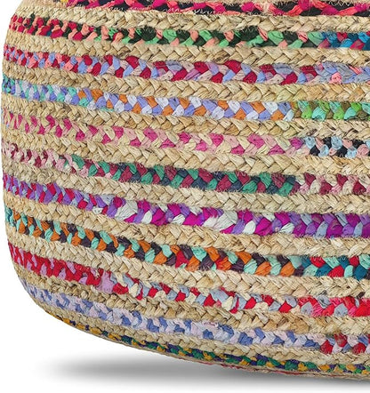 SIMPLIHOME Margo Boho Contemporary Round Large Pouf in Multi Color for the Living Room, Bedroom and Kids Room