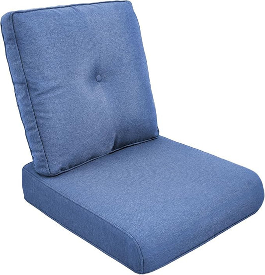 Outdoor Chair Cushions for Patio Furniture - 1 Pack Outside High Back Thick Water-Resistant Cushion 22x24 with Zipper Cover for Wicker Glider Rocking Chairs Loveseat Couch – Blue/Buckle