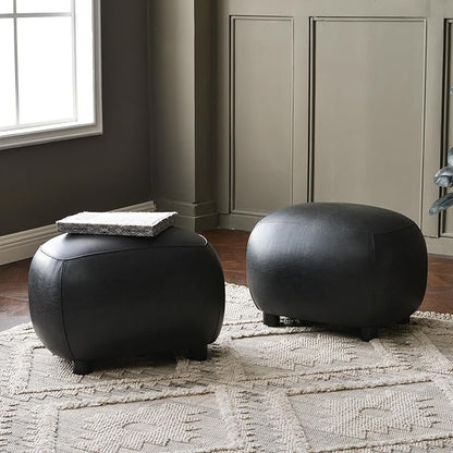 KINWELL 23" Wide Faux Leather Upholstered Ottoman Set of 2, Mid-Century Modern Living Room Footrest with Soft Padded Seat, Footstool for Bedroom, Entryway or Living Room, Black