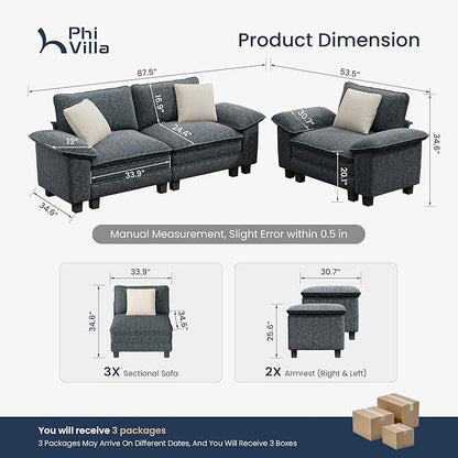 PHI VILLA Cloud Modular Couches Sets, 2 Pieces Sectional Sofa Set with Loveseat, 3-Seater Comfy Couch for Living Room Apartment, Chenille Fabric, Dark Cyan