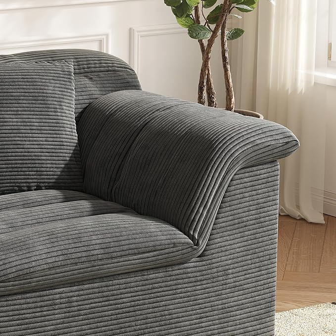 44" Cloud Sectional Couch with Single Arm, Modern Compressed Sofa, Comfy Sleeper Sofa, Corduroy Upholstered Couches for Small Space/Apartment, No Assembly Required, Dark Gray, Right Side