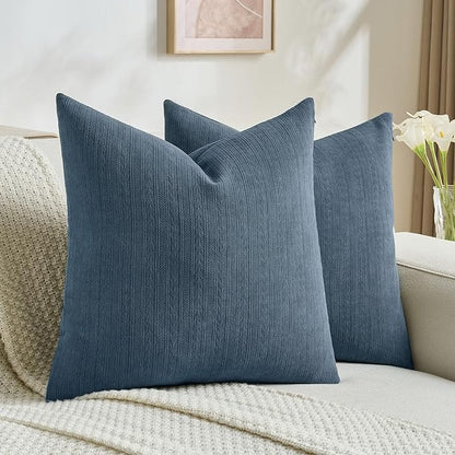 FUTEI Navy Blue Decorative Throw Pillow Covers 20x20 Inch Set of 2,Soft Cozy Wheat Ear Striped Patterns Cushion Cases,Modern Home Decor for Couch Bed Living Room