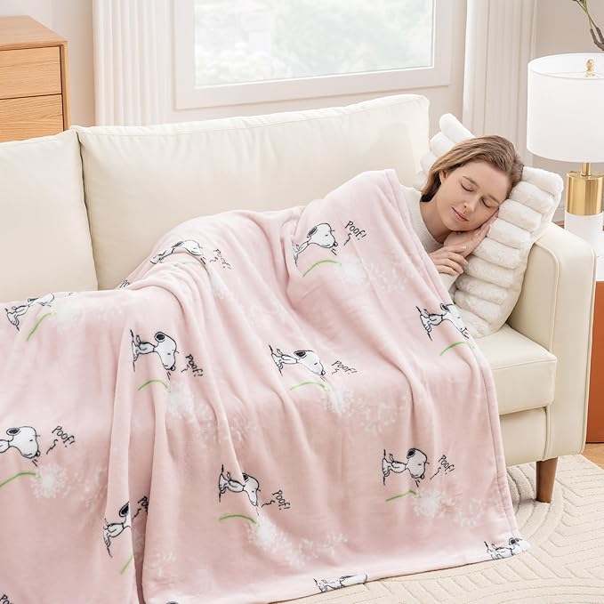 Berkshire Blanket Peanuts VelvetLoft Cute Character Snoopy Plush Throw Blanket,Peanuts Snoopy Make A Wish Spring Pink,Throw 55 in x 70 in (Official Peanuts Product)