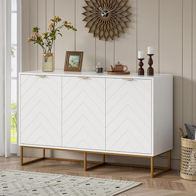Scurrty Sideboard Buffet Cabinet with Adjustable Shelf, Storage Buffet with 3 Doors (White)