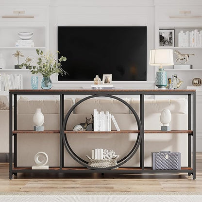 Tribesigns Extra Long Console Table, 70.9 inch Narrow Sofa Tables with 3 Tier Wood Storage Shelves Industrial Metal Frame for Entryway Hallway Living Room Behind Couch, Rustic Brown Black