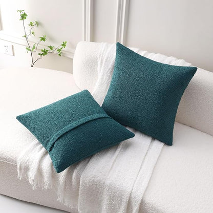 FUTEI Pack of 2 Teal Green Decorative Throw Pillow Covers 18x18 Inch Soft Cozy Solid Boucle Textured Cushion Case,Modern Home Decor for Couch Bed Living Room