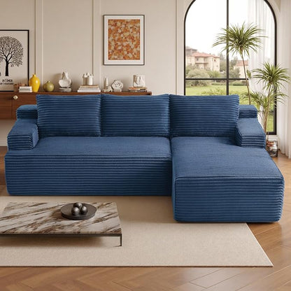 96''Sectional Couches for Living Room,Modern Modular Sectional Sofa,Upholstered Boneless Couch with Pockets,Comfy Cloud Couch with L Shaped Chaise(Blue, 96''W Right Facing Chaise)