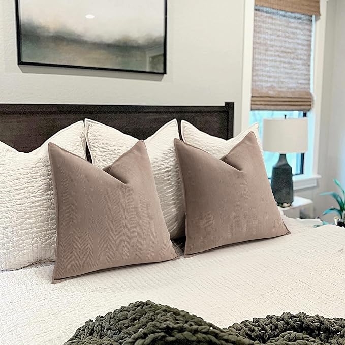 ZWJD Khaki Pillow Covers 20x20 Set of 2 Chenille Throw Pillow Covers with Elegant Design Soft and Luxurious Decorative Throw Pillows for Couch, Bed, and Home Decor