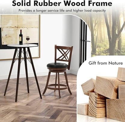 COSTWAY Bar Stool Set of 2 for Kitchen Island, Swivel Upholstered Counter Height Barstools with PU Surface, Rubber Wood Frame, 360° Rotatable Seat, Curved Back, Sturdy Footrest (2, 24" Seat Height)