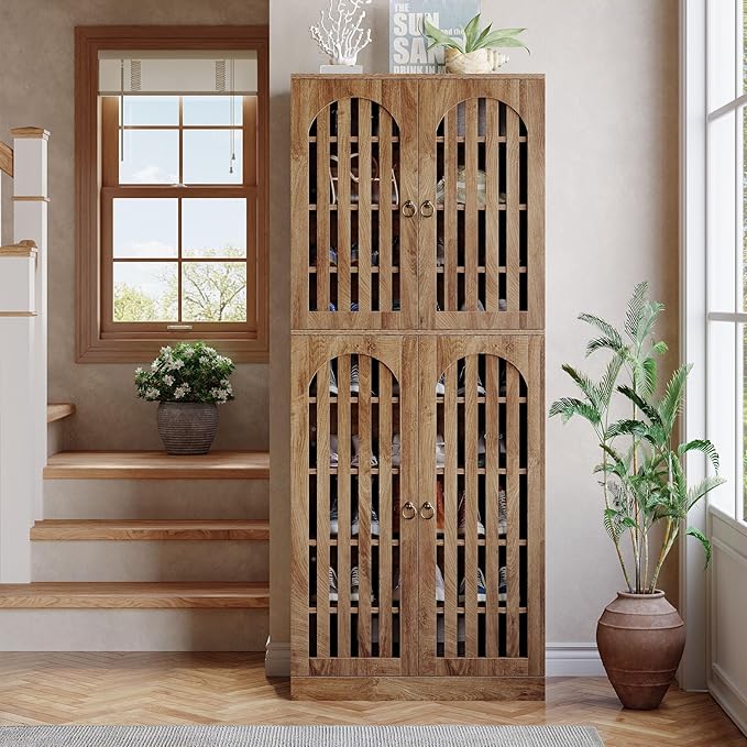 Tribesigns 70.86" Tall Shoe Storage Cabinet with Doors and Shelves, 9-Tier 27-36 Pairs Farmhouse Shoe Organizer Rack for Entryway Hallway Living Room, Closet, Brown