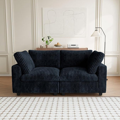 Modular Sectional Sofa, 78.74" Oversized Loveseat Sofa, Deep Seat Cloud Couch, 2 Seat Comfy Modular Sofa Couches for Living Room, Plush Couch Cushion Covers Removable, Black