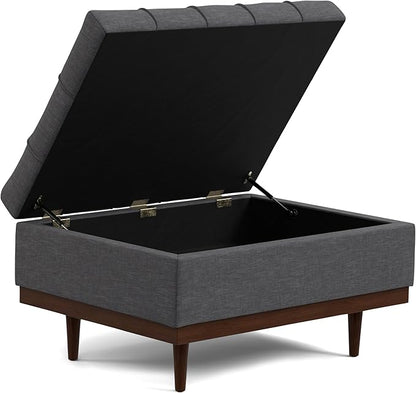 SIMPLIHOME Mariah 34 inch Wide Contemporary Rectangle Coffee Table Storage Ottoman in Slate Grey Polyester Linen, Assembled, For the Living Room, Entryway and Family Room