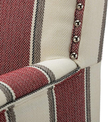 HULALA HOME Modern Accent Chair with Arms and Wooden Legs, Striped Accent Chair Armchair High Back Rest, Padded Armrest and Comfortable Cushioned Seat for Living Room (Stripe Red)