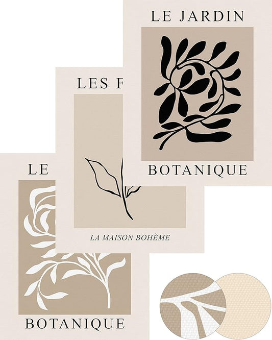 12x16in Unframed Neutral Botanical Wall Art Set of 3,Vintage Floral Exhibition Poster,Boho Wall Décor,Real Quality Canvas Paintings Decoration in Bathroom,Living Room,Bedroom