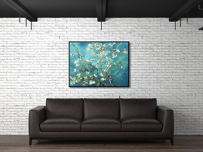 Wieco Art Framed Wall Art Almond Blossom Floral Canvas Prints of Van Gogh Famous Oil Paintings Reproduction Flowers Pictures on Canvas Wall Art for Bedroom Home Decorations Black