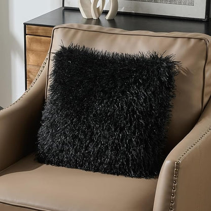 FUTEI Black Decorative Throw Pillow Covers 18x18 Inch Set of 2,Soft Cozy Faux Fine Wool Textured Cushion Case,Modern Home Luxury Decor for Couch Bed Living Room