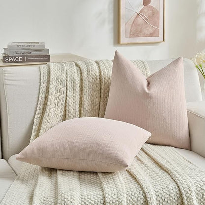 FUTEI Pink Decorative Throw Pillow Covers 16x16 Inch Set of 2,Soft Cozy Wheat Ear Striped Patterns Cushion Cases,Modern Home Decor for Couch Bed Living Room