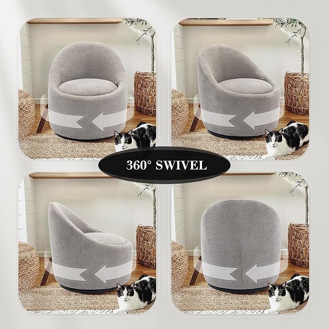 360° Swivel Accent Chair Set of 2, Mid-Century Modern Chair with Hidden Storge, Small Swivel Chair with Arms for Living Room/Office - Light Grey