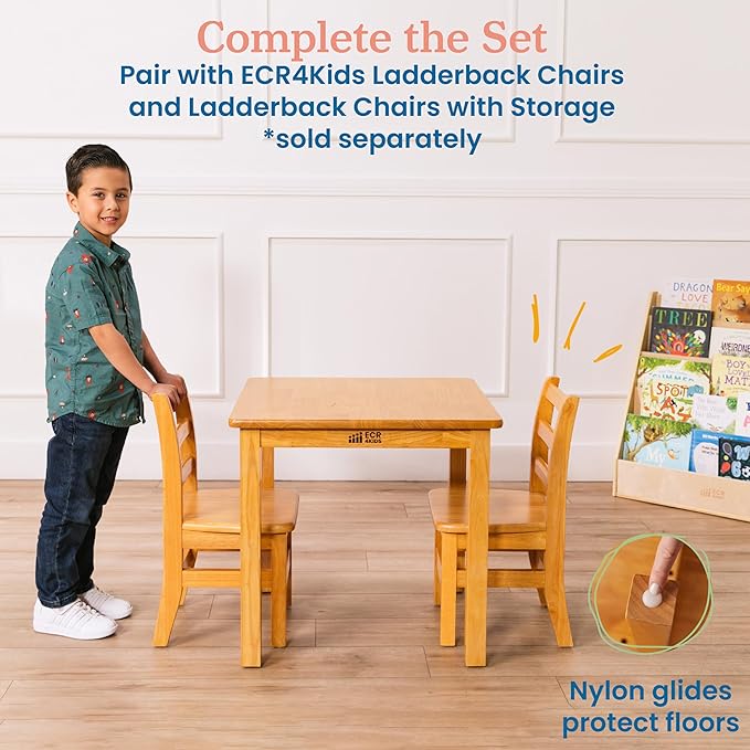ECR4Kids 24in Square Hardwood Table with 22in Legs, Kids Furniture, Honey