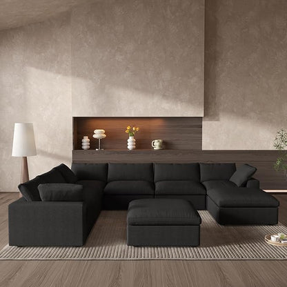 Cloud Couch Modular Sectional Sofa with Storage Ottomans,Oversized Down Filled 8 Seater Convertible Sectional Sofas, Black Wide Deep Seat Couch for Living Room,Covers Washable&Replaceable