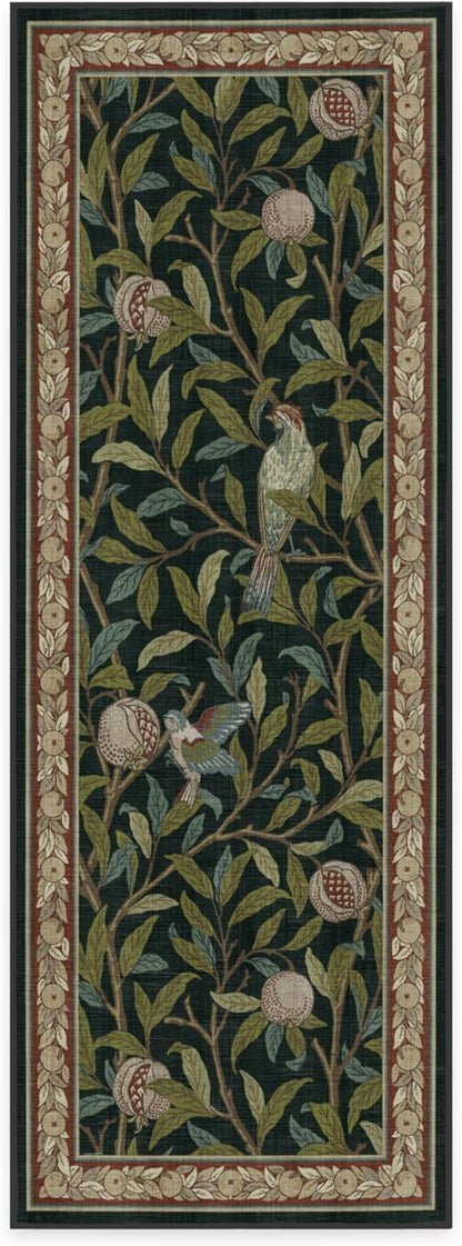 RUGGABLE x Morris & Co Machine Washable Runner Rug – Pomegranate Blue Green 2.5x7, Stain-Resistant, Non-Slip – Washable Rug for Hallway, Entryway, Living Room & Kitchen–with Cushioned Pad